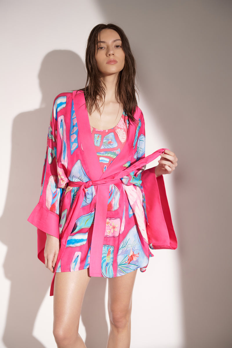 Pacific Islands Bamboo Short Kimono
